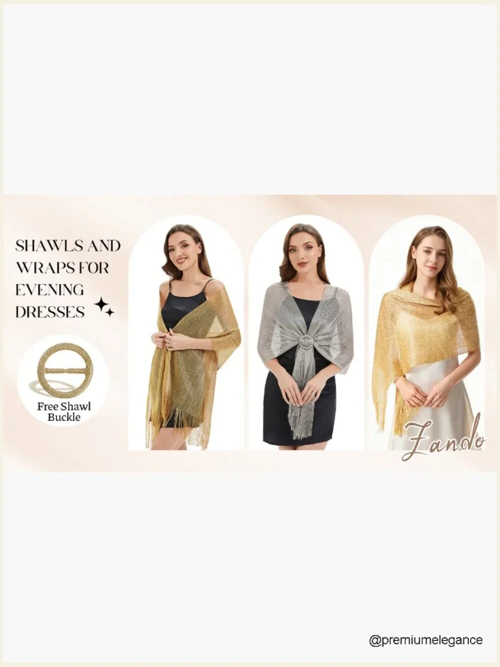 Metallic Shawl with Buckle for Formal Dresses Elegant Wedding Accessory